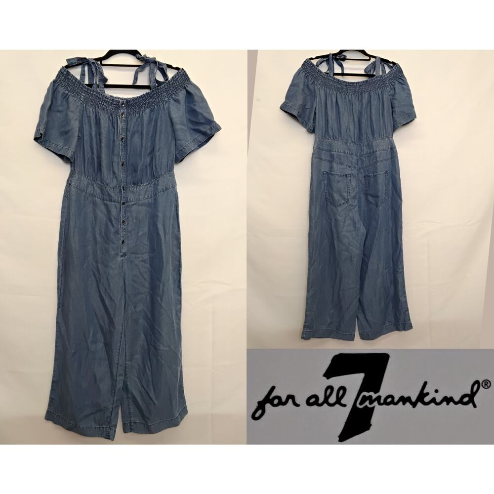 7 For All Mankind Jumpsuit Women's L Blue Smocked Lyocell NWT #Z5330